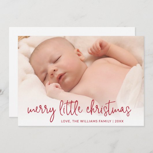 赤いエレガント写真の休日の誕生のお知らせ シーズンカード (正面/裏面)