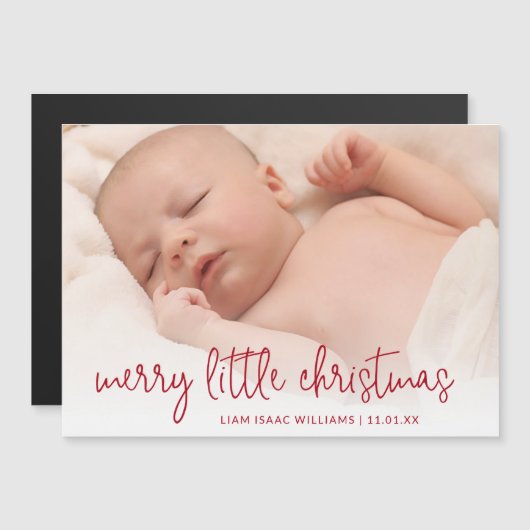 赤いエレガント写真の休日の誕生のお知らせ マグネット招待状 (正面/裏面)