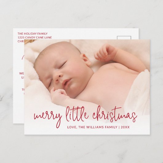 赤いエレガント写真の休日の誕生のお知らせ 案内ポストカード (正面/裏面)