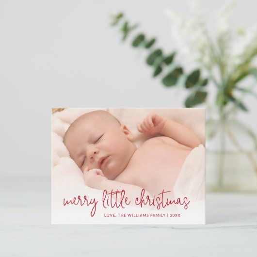 赤いエレガント写真の休日の誕生のお知らせ 案内ポストカード (スタンド正面)