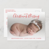 赤いエレガント写真の休日の誕生のお知らせ 案内ポストカード (正面/裏面)