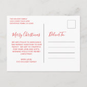 赤いエレガント写真の休日の誕生のお知らせ 案内ポストカード (裏面)