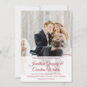 赤いエレガント台本2枚の冬の結婚式 招待状 (正面)