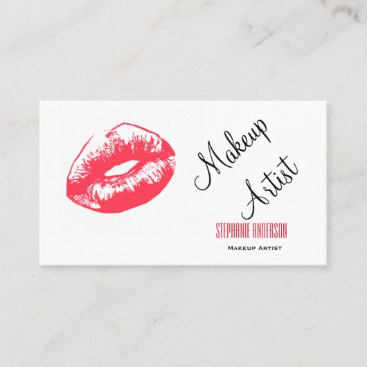 赤いエレガント唇のメイクアップアーティスト 名刺 (正面)