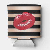赤いエレガント唇バラ金ゴールド黒いパタストライプーン 缶クーラー (裏面)
