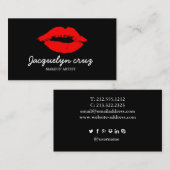 赤いエレガント唇モダンメイクアップアーティストPlain Black 名刺 (正面/裏面)