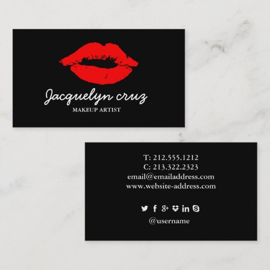 赤いエレガント唇モダンメイクアップアーティストPlain Black 名刺 (正面/裏面)