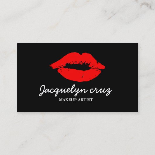 赤いエレガント唇モダンメイクアップアーティストPlain Black 名刺 (正面)