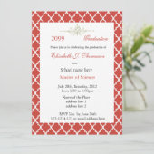 赤いエレガント四葉模様の卒業 招待状 (スタンド正面)