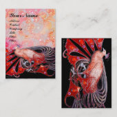 赤いエレガント孔雀、ピンクの金ゴールドきらめきと渦巻き 名刺 (正面/裏面)