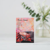 赤いエレガント孔雀、ピンクの金ゴールドきらめきと渦巻き 名刺 (スタンド正面)