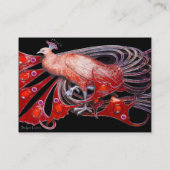 赤いエレガント孔雀、ピンクの金ゴールドきらめきと渦巻き 名刺 (裏面)