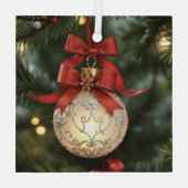 赤いエレガント弓のクリスマスオーナメントコレクション ガラスオーナメント (裏面)