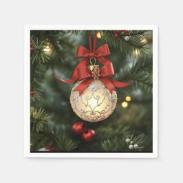 赤いエレガント弓のクリスマスオーナメントコレクション スタンダードカクテルナプキン