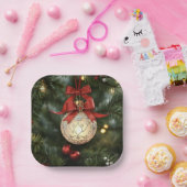 赤いエレガント弓のクリスマスオーナメントコレクション ペーパープレート (パーティー)