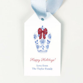 赤いエレガント弓オンジンジャージャージャーハッピーホリデイズ ギフトタグ