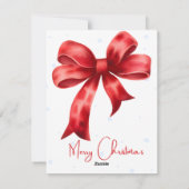 赤いエレガント弓雪のフレークのクリスマス シーズンカード (裏面)