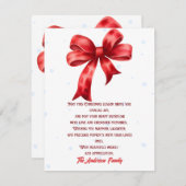 赤いエレガント弓雪のフレークのクリスマス シーズンカード (正面/裏面)