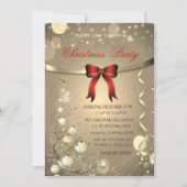 赤いエレガント弓、木のボール会社クリスマス 招待状 (正面)