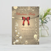 赤いエレガント弓、木のボール会社クリスマス 招待状 (スタンド正面)