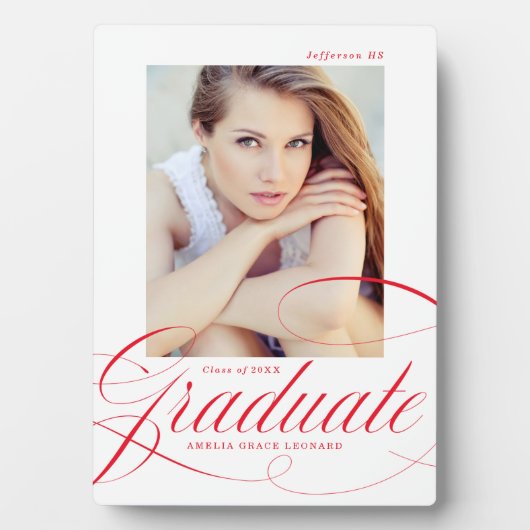 赤いエレガント書道台本卒業写真 フォトプラーク (正面)