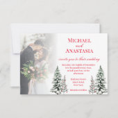 赤いエレガント松の木の冬の結婚式の写真 招待状 (正面)