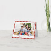 赤いエレガント格子模様のクリスマスフォトホリデーカード シーズンカード (正面)