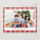 赤いエレガント格子模様のクリスマス写真はがき シーズンポストカード (正面)