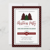 赤いエレガント格子模様クリスマスホリデーパーティー 招待状 (正面)