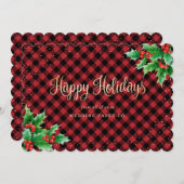 赤いエレガント格子水カラーホリービジネス シーズンカード (正面/裏面)