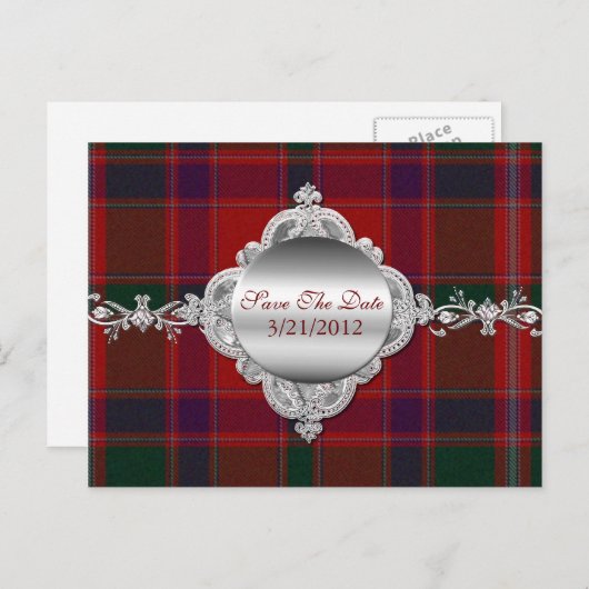 赤いエレガント格子状はがきを保存 案内ポストカード (正面/裏面)