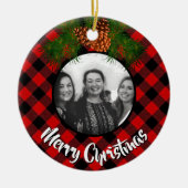 赤いエレガント格子状ピネコン写真テンプレート セラミックオーナメント (正面)