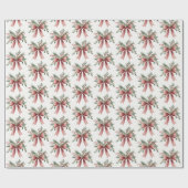 赤いエレガント水の色ホリー弓パターンクリスマス ラッピングペーパー (フラット)