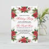 赤いエレガント水の色ポインセチアのホリデーパーティー 招待状 (スタンド正面)