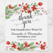 赤いエレガント水色の花が咲き乱れ結婚る ワインラベル (シングルラベル)