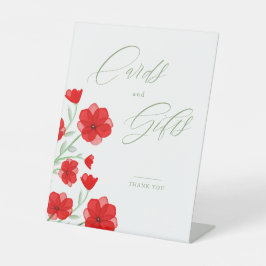 赤いエレガント水色ポピーフローラギフト&カード 台座サイン