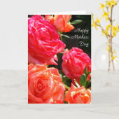 赤いエレガント珊瑚のバラ カード (黄色い花)