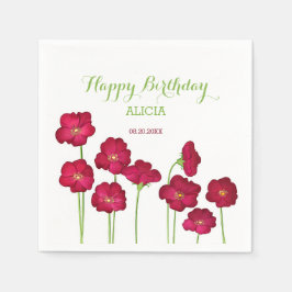 赤いエレガント生育野花誕生会 スタンダードカクテルナプキン