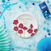 赤いエレガント生育野花誕生会 ペーパープレート (パーティー)