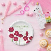 赤いエレガント生育野花誕生会 ペーパープレート (パーティー)