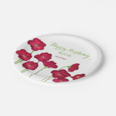 赤いエレガント生育野花誕生会 ペーパープレート (アングル)