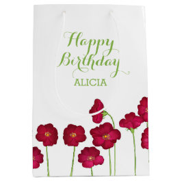 赤いエレガント生育野花誕生会 ミディアムペーパーバッグ