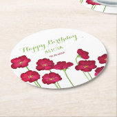 赤いエレガント生育野花誕生会 ラウンドペーパーコースター (アングル)