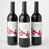 赤いエレガント生育野花誕生会 ワインラベル (ボトル)