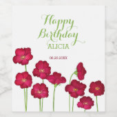 赤いエレガント生育野花誕生会 ワインラベル (シングルラベル)