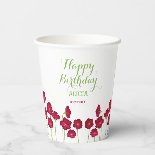 赤いエレガント生育野花誕生会 紙コップ (裏面)