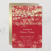 赤いエレガント糸で金ゴールドが輝く 招待状 (正面/裏面)