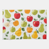 赤いエレガント緑のオレンジのリンゴ梨のパターン キッチンタオル (横)