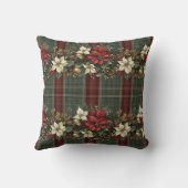 赤いエレガント緑の格子模様の赤いポインセチアのクリスマス クッション (裏面)