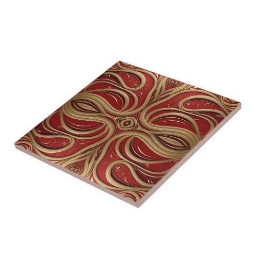 赤いエレガント背景の金ゴールド装飾デザイン タイル (側面)